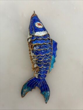 Blue Enamel Fish Ornament - Decorative Pet Fish pendant necklace
